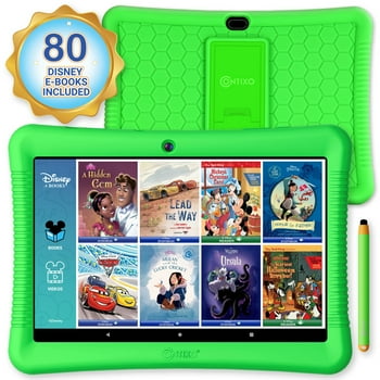 Contixo 10" Android Kids Tablet 64GB, Includes 80+ Disney Storybooks & Stickers, Kid-Proof Case with Kickstand & Stylus, (2024 Model) - Green