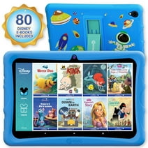 Contixo 10" Android Kids Tablet 64GB, Includes 80+ DisneyStorybooks & Stickers, Kid-Proof Case with Kickstand, Android 10 + Quad-Core 1.6, 2GB RAM (2023 Model) - Blue