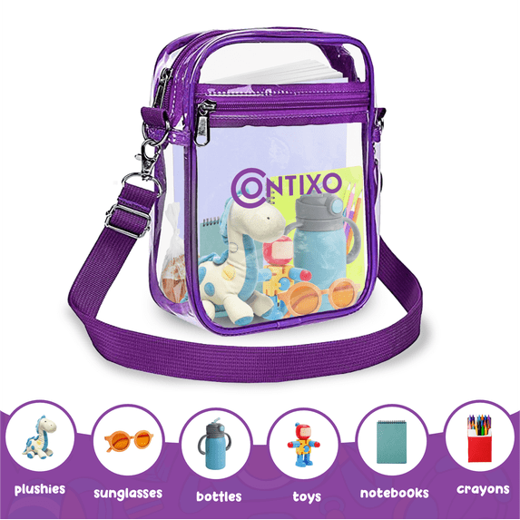 Contixo 10-Inch Clear Bag, Stadium Approved Clear Crossbody Bag with Adjustable Shoulder Strap, Purple