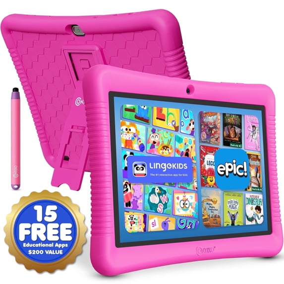 Contixo 10" Kids Tablet 2025 Model with Epic! & Lingokids, Educational Android Tablet for Kids 3-12, 32GB, Parental Controls, Kid-Proof Case with Kickstand – Pink