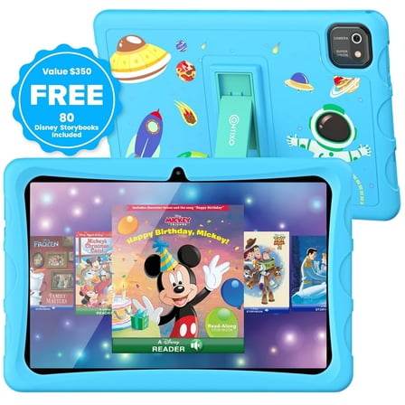 Contixo 10" Kids Tablet, 2025 Model, 80 FREE Disney eBooks, 32GB, Educational Android Tablet for kids 3-12, Parental Controls, Kid-Proof Case with Kickstand, Android 13 - Blue