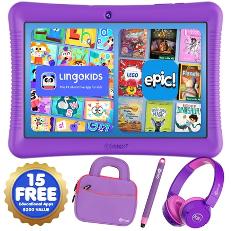 Contixo K102 Kids Tablets Bundle, Educational Tablets for Kids with Case, Stylus, Headphones, and Bag, 10”, Purple