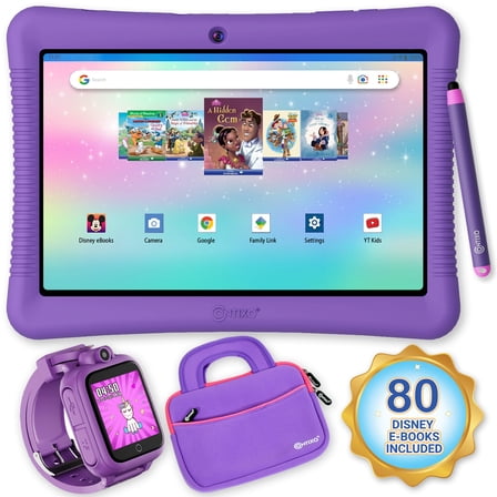 Contixo 10" Kids Tablet Bundle, 80 FREE Disney eBooks, Kids Watch, Case, Stylus, 32GB, Parental Controls, Tablet for kids 3-7 - Purple