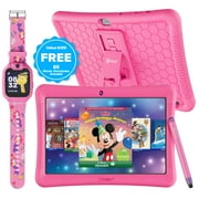 Contixo 10" Kids Tablet & Smart Watch Bundle, 80+ Disney eBooks, Parental Controls, Case, Stylus & Watch, Ages 3-12 - Pink
