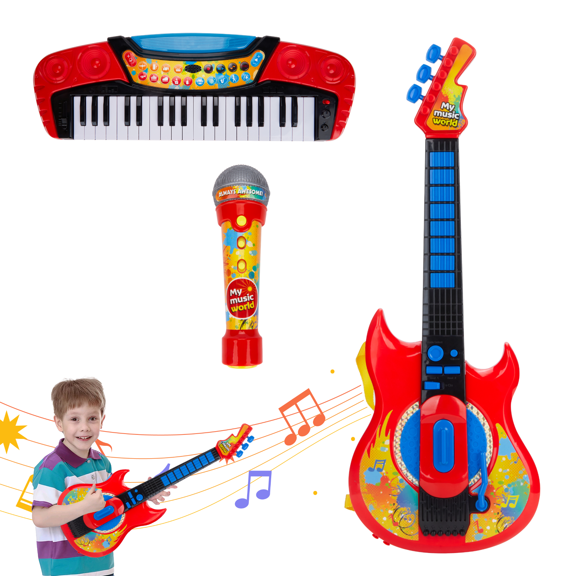 Contixo 3-in-1 Kids Music Set, Piano, Guitar & Microphone, Kids Toys for Ages 3-8, Educational Musical Play