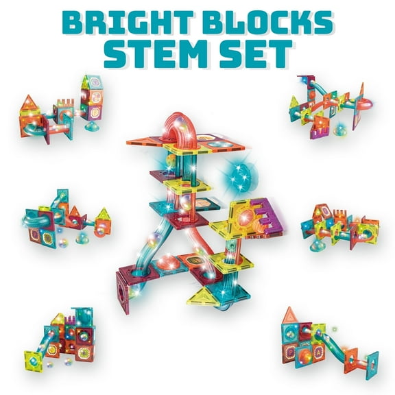 Contixo 65-Piece Glow-in-the-Dark Marble Run Magnetic Tile Set, STEM Building Blocks for Ages 3+