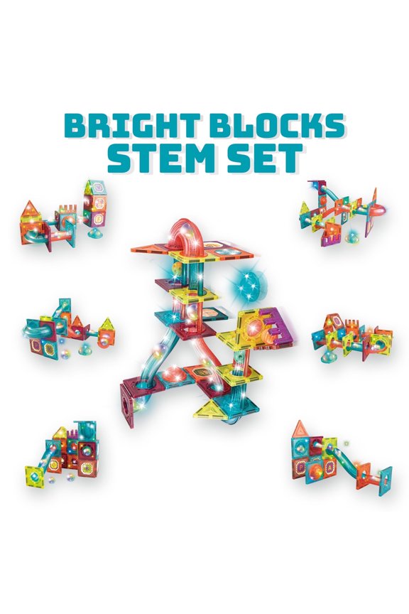 65-Piece Glow-in-the-Dark Marble Run Magnetic Tile Set, STEM Building Blocks for Ages 3+