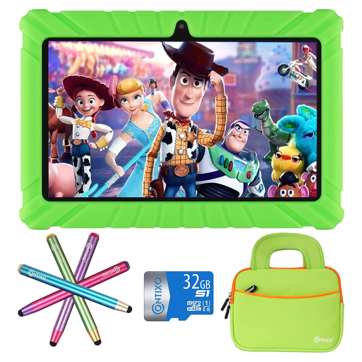 Contixo 7 Inch Learning Tablet Bundle, 4 Stylus, 32GB MicroSD Card and Tablet Bag Included, Pre