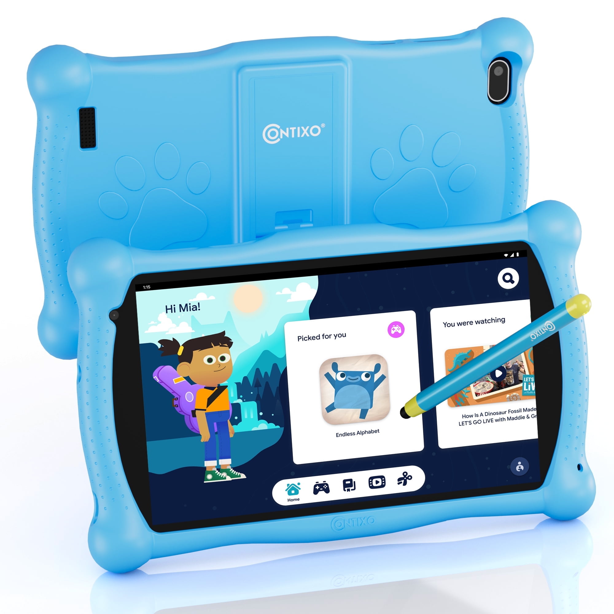 Contixo 7 Kids Learning Tablet HD Touch Screen, WiFi, Android 11, 2GB RAM, 32GB ROM, Protective Case with Kickstand, Age 3-9, V8-3-ST Blue