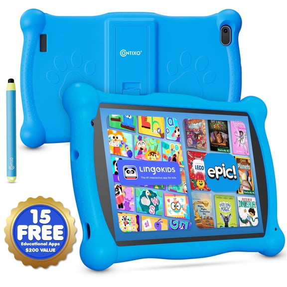 Contixo 7-Inch Kids Tablets, Educational Android Tablet with Stylus and Kickstand Case, 32GB, Ages 3-12, Blue