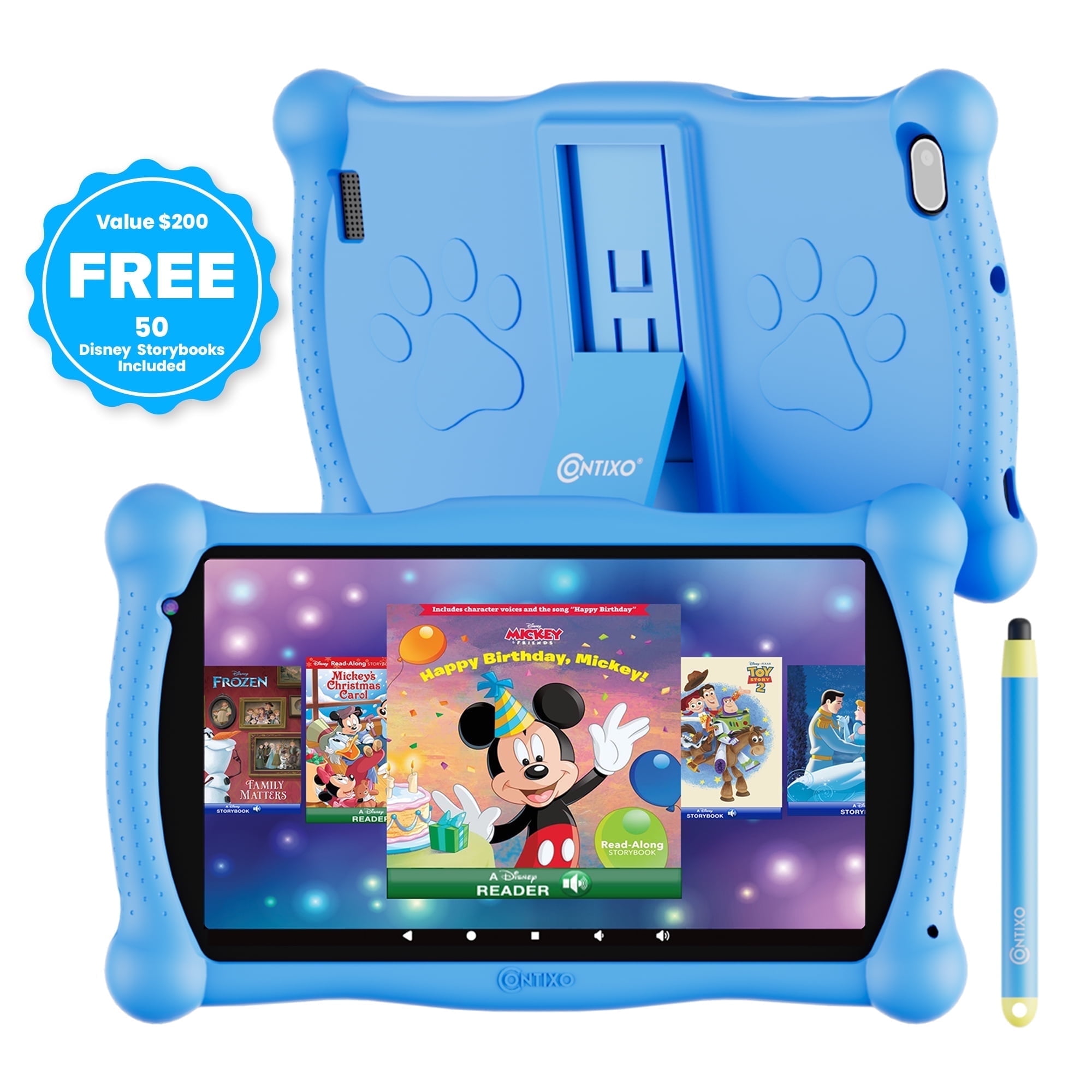 Walmart Saving of  Walmart Black Friday Deals 2025 - Contixo 7" Kids Tablet, 2025 Model, 50 FREE Disney eBooks, 32GB, Educational Android Tablet for Kids Ages 3-12, Parental Controls, Wi-Fi, Kid-Proof Case with Kickstand & Stylus – Blue