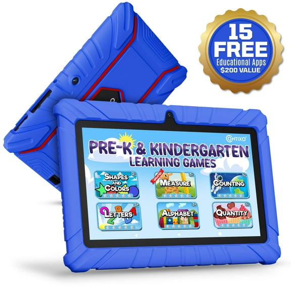 Contixo 7" Kids Tablet 2025 Model with Epic! & Lingokids, Educational Android Tablet for Kids 3-12, 32GB, Parental Controls, Kid-Proof Case with Kickstand – Dark Blue