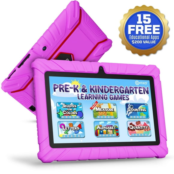 Contixo 7" Kids Tablet, 2025 Model, STEM Learning, Educational Tablet for Ages 3-12, Contixo Academy, Android, WiFi - Pink