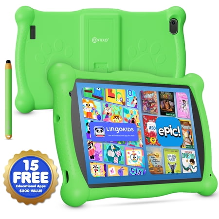Contixo 7-Inch Kids Tablets, Educational Android Tablet with Stylus and Kickstand Case, 32GB, Ages 3-12, Green