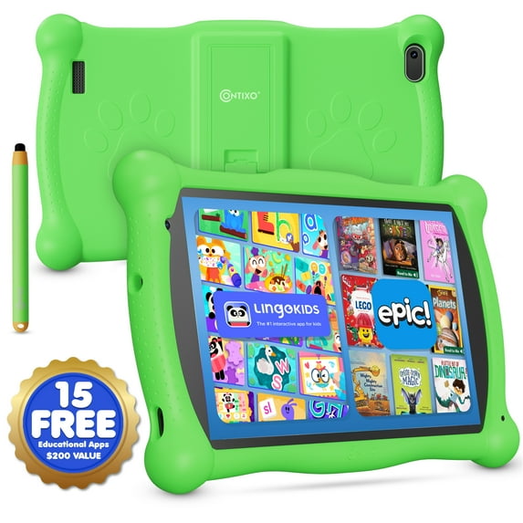 Contixo 8" Kids Tablet, Educational Android Tablet for Kids 3-12, 32GB, Parental Controls, Kid-Proof Case with Kickstand – Green