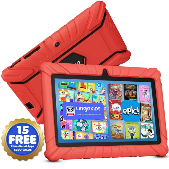 Contixo 7" Kids Tablet 2025 Model with Epic! & Lingokids, Educational Android Tablet for Kids 3-12, 32GB, Parental Controls, Kid-Proof Case – Red