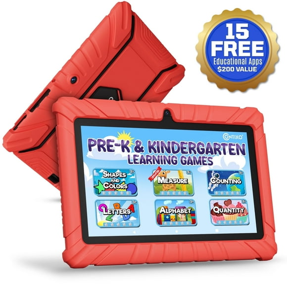 Contixo 7" Kids Tablet, 2025 Model, Ages 3-7, Contixo Academy Preloaded, Kid-Proof Case, Android Tablet, Parental Controls, 32GB – Red