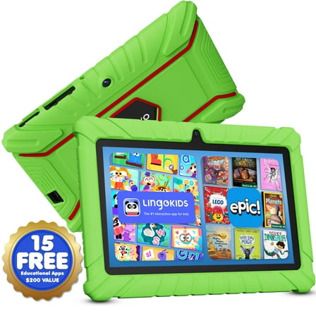 Contixo 7" Kids Tablet 2025 Model with Epic! & Lingokids, Educational Android Tablet for Kids 3-12, 32GB, Parental Controls, Kid-Proof Case – Green