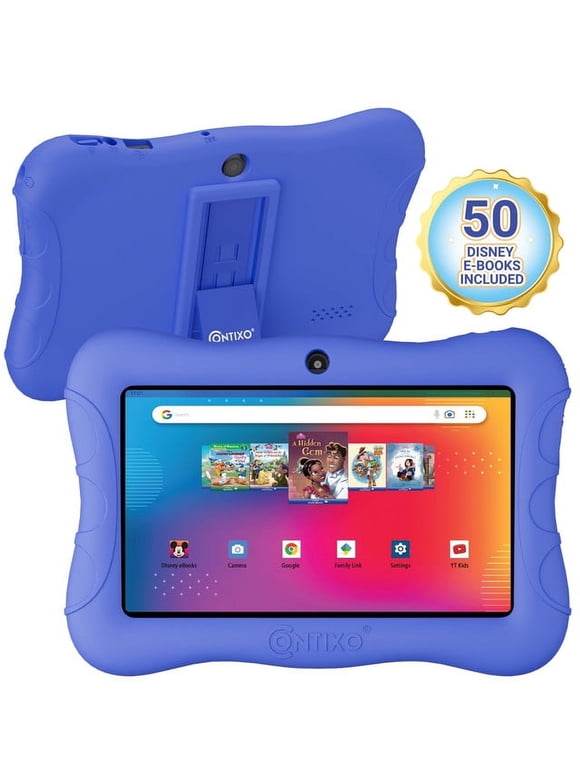 Contixo 7" Kids Tablet 32GB, 50+ Disney Storybooks, Protective Case w/ Kickstand, (2023 Model) - Dark Blue