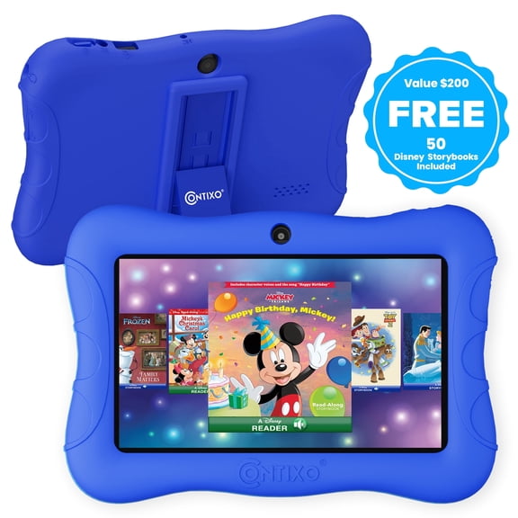 Contixo 7" Kids Tablet, 50 Disney eBooks, 32GB, Educational Android Tablet for kids 3-7, Parental Controls, Dual Camera, WiFi - Dark Blue