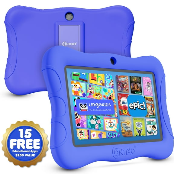 Contixo 7" Kids Tablet, Android 11, 32GB 14+ Educational Apps, Parental Controls, Dual Camera, HD Touchscreen, Protective Case with Kickstand, Tablet for Toddlers & Kids Ages 3-8, Dark Blue
