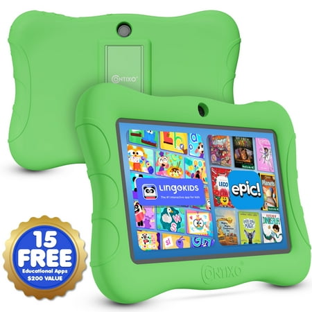 Contixo V9 Kids Tablets, Educational Tablets for Kids with Learning Apps, Case, and Kickstand, 7”, Green