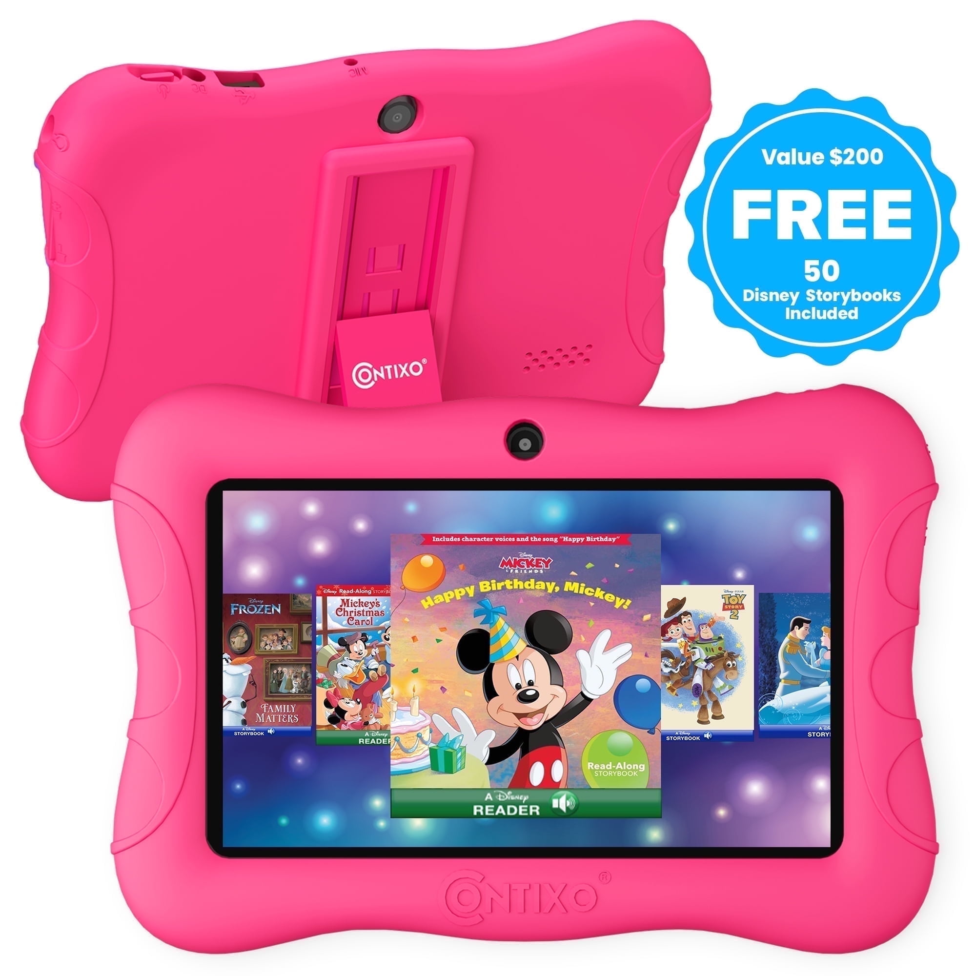 Walmart Saving of  Walmart Black Friday Deals 2025 - Contixo 7" Kids Tablet, 50 FREE Disney eBooks, 32GB, Educational Android Tablet for kids 3-7, Parental Controls, Dual Camera, WiFi - Pink