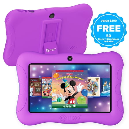 Contixo 7" Kids Tablet, 50 Disney eBooks ,32GB, Educational Android Tablet for kids 3-7, Parental Controls, Dual Camera, WiFi - Purple