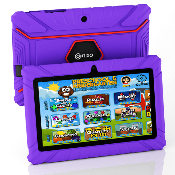 Contixo 7" Kids Tablet, 32GB, Educational Android Tablet for kids 3-7, Parental Controls, Dual Camera, WiFi - Purple