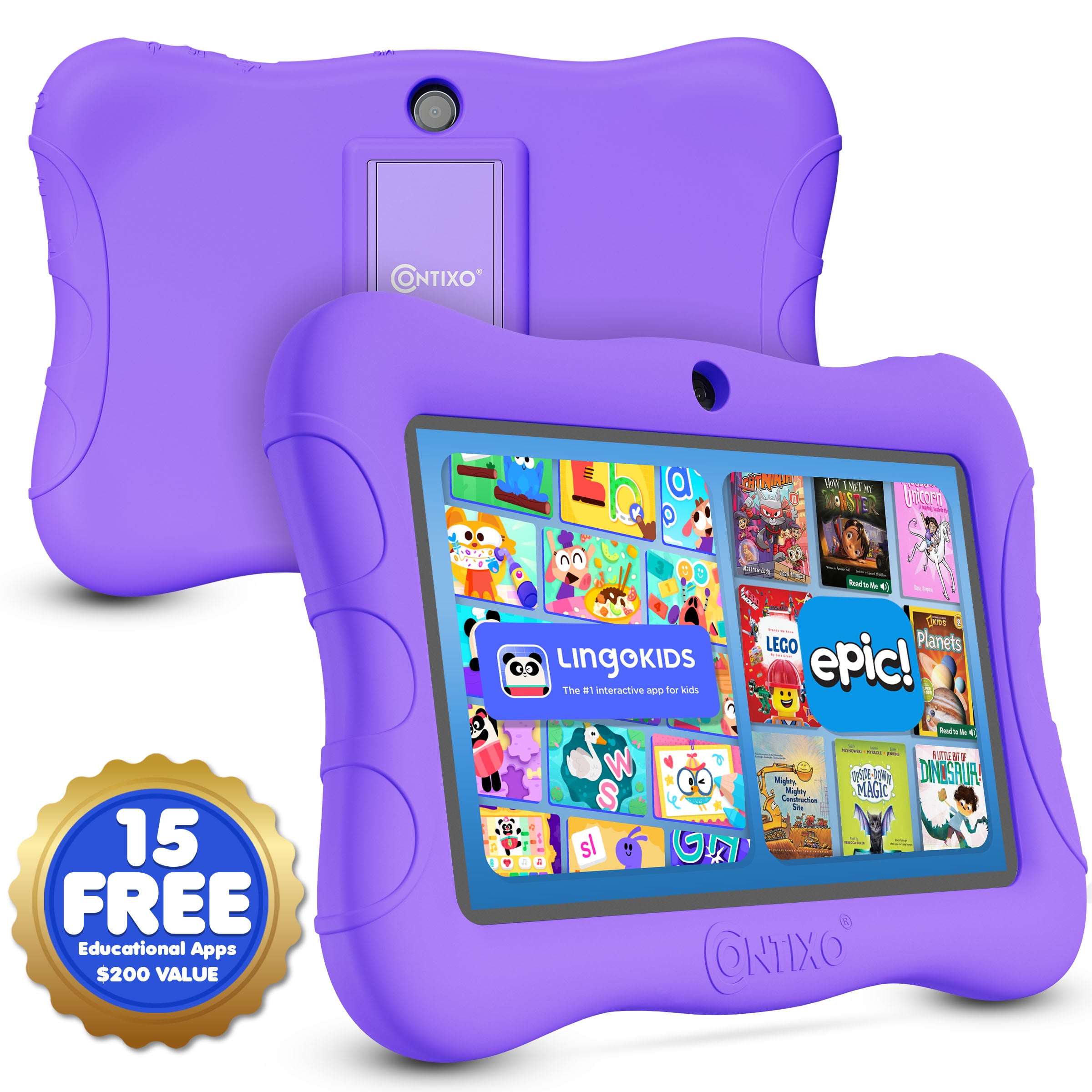 Contixo V9 Kids Tablets, Educational Tablets for Kids with Learning Apps, Case, and Kickstand, 7”, Purple