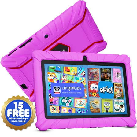 Contixo 7" Kids Tablet, Ages 3-7, Epic & Lingokids, Kid-Proof Case, Android Tablet, Parental Controls, 32GB - Pink