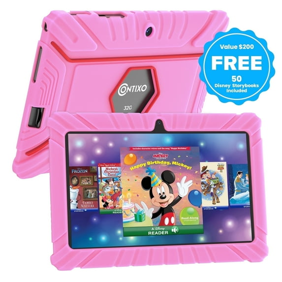 Contixo 7" Kids Tablet, Ages 3-7, 50+ Disney eBooks, Kid-Proof Case, Android Tablet, Parental Controls, 32GB - Pink