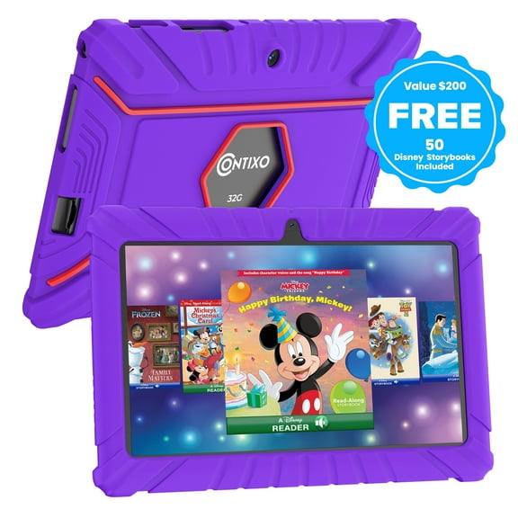 Contixo 7" Kids Tablet, Ages 3-7, 50+ Disney eBooks, Kid-Proof Case, Android Tablet, Parental Controls, 32GB - Purple