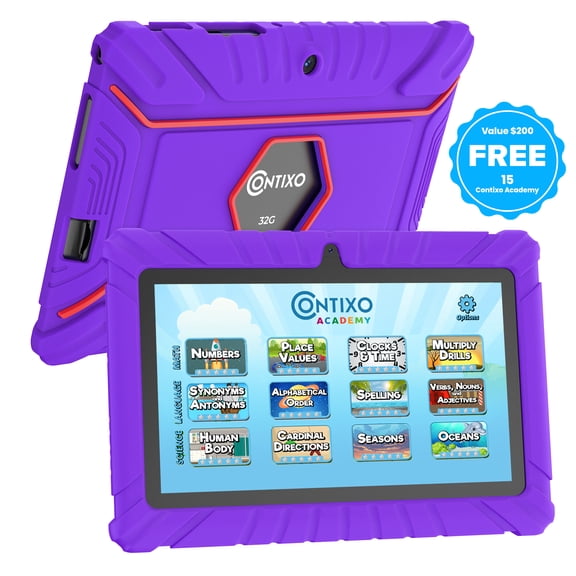 Contixo 7" Kids Tablet, Ages 3-7, 15 Apps, Kid-Proof Case, Android Tablet, Parental Controls, 32GB - Purple