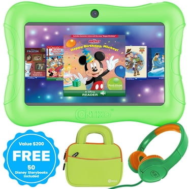 Contixo 7" Kids Tablet Bundle, 50 FREE Disney eBooks, Learning Android Tablet for kids 3-12, 32GB, Parental Controls, Kid-Proof Case with Kickstand, Includes Headphones, Carrying Case - Green