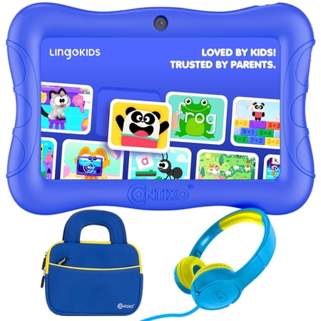 Contixo 7-Inch Kids Tablets Bundle, Educational Android Tablet with Headphones and Carrying Sleeve, Dark Blue