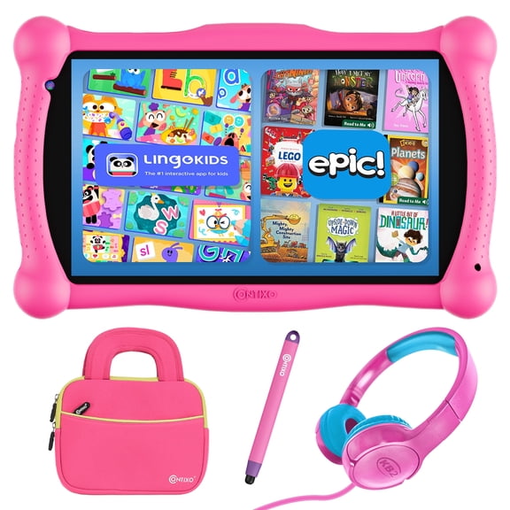 Contixo 7-Inch Kids Tablets Bundle, 32GB Educational Android Tablet with Headphones and Stylus, Pink