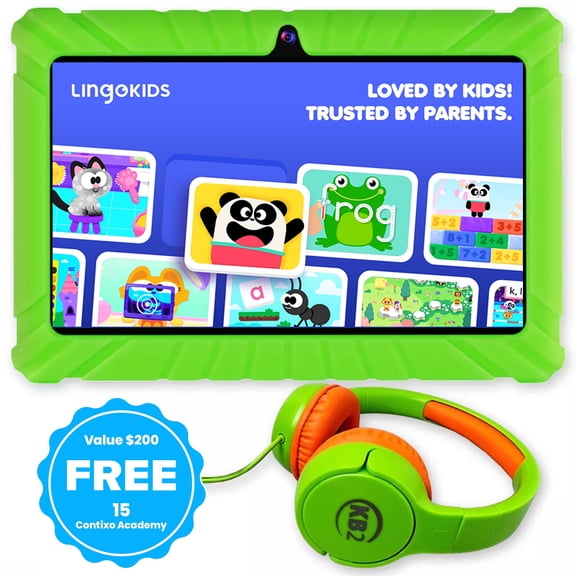 Contixo Kids Tablets Bundle, 7-Inch Educational Android Tablet and Wired Headphones for Kids Ages 3-7, Green