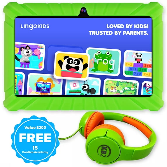 Contixo Kids Tablets Bundle, 7-Inch Educational Android Tablet and Wired Headphones for Kids Ages 3-7, Green