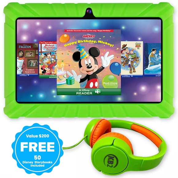 Contixo 7" Kids Tablet Bundle, STEM Learning w/ 50 Disney Stories, Kids Ages 3-7, Tablet & Headphones, Android Tablet, Parental Controls, WiFi – Green