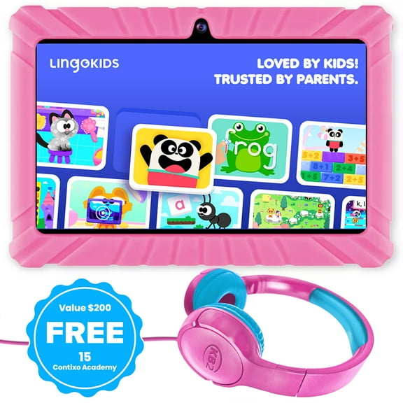 Contixo 7" Kids Tablet Bundle, Epic & Lingokids, Android Tablet & Headphones for Kids Ages 3-7, Parental Controls, Wi-Fi, Pink