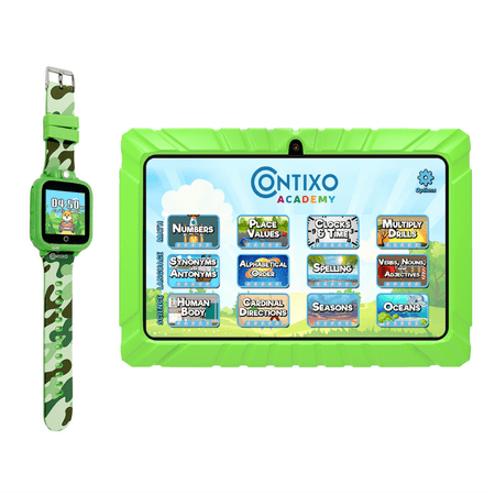 Contixo Kids Tablets & Smart Watch Bundle w/ STEM Learning System & Parental Controls, 7", Green