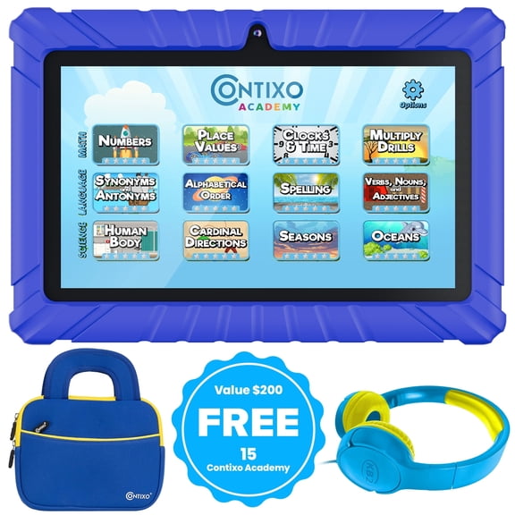 Contixo Kids Tablets Bundle, 7-Inch Android Tablet with Headphones and Sleeve Case, 32GB, Dark Blue
