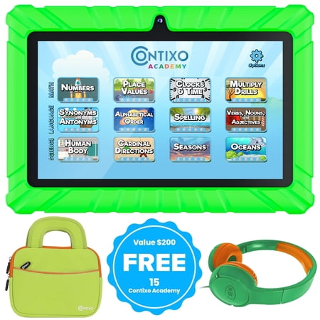 Contixo Kids Tablets Bundle, 7-Inch Android Tablet with Headphones and Sleeve Case, 32GB, Green