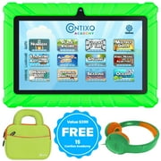 Contixo 7" Tablet Bundle, Kids Ages 3-7, 15 Free Educational Apps, STEM Learning, Headphones & Sleeve Case, Android Tablet, Parental Controls - Green
