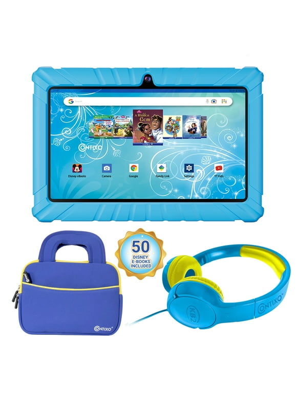 Contixo 7 inch Kids Learning Tablet Bundle - 32GB Storage, Bluetooth, Dual Cameras, Parental Control, Kids Headphone & Tablet Bag - Blue, TC-V82-KB-TB1-BLU