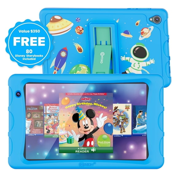 Contixo 8" Kids Tablet, 2025 Model, 80 FREE Disney eBooks, Educational Android Tablet for Ages 3-12, 32GB, Kid-Proof Case with Kickstand, Android 13 - Blue