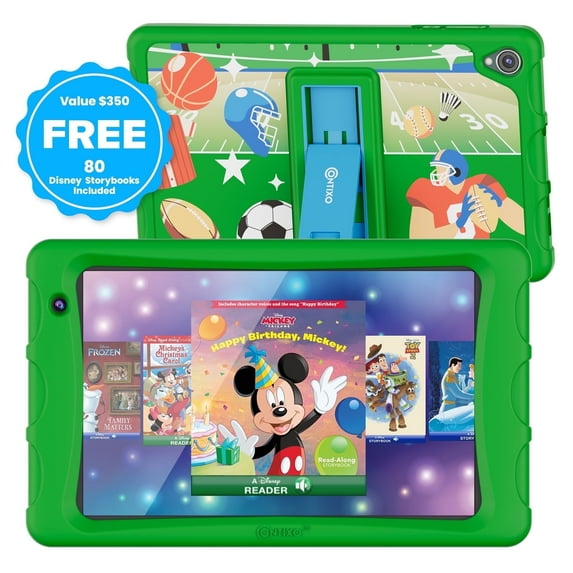 Contixo 8" Kids Tablet, 2025 Model, 80 FREE Disney eBooks, Educational Android Tablet for Ages 3-12, 32GB, Kid-Proof Case with Kickstand, Android 13 - Green