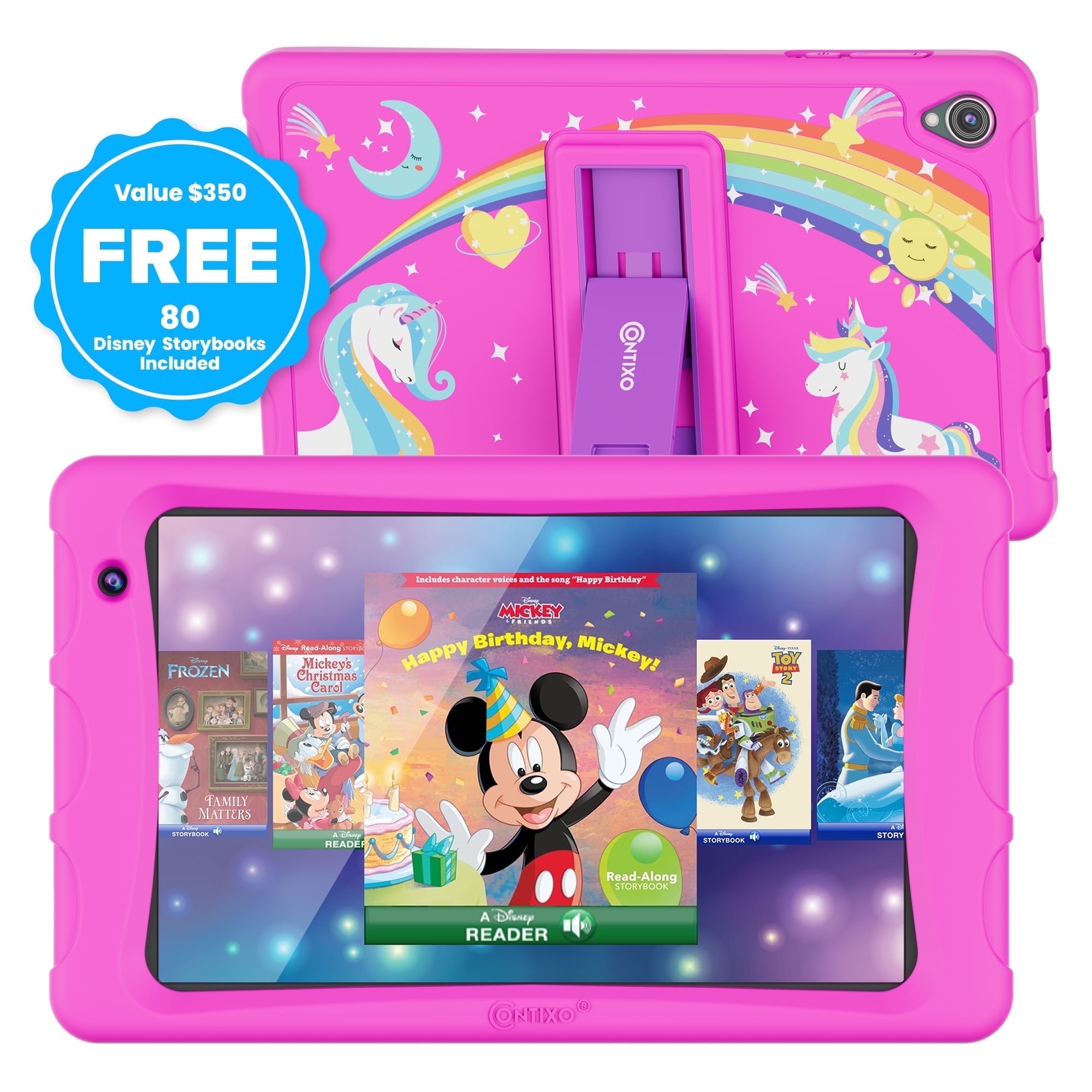 Contixo K103 10 Kids Tablet 8 Core 2 0GHz 3GB RAM 32GB Storage Android 13 80 Disney E Books Academy Kid Proof Case Kickstand Blue