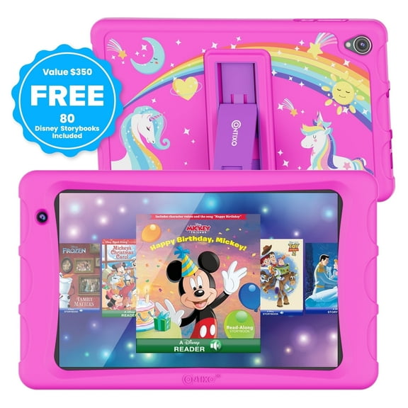 Contixo 8" Kids Tablet, 2025 Model, 80 FREE Disney eBooks, Educational Android Tablet for Ages 3-12, 32GB, Kid-Proof Case with Kickstand, Android 13 - Pink
